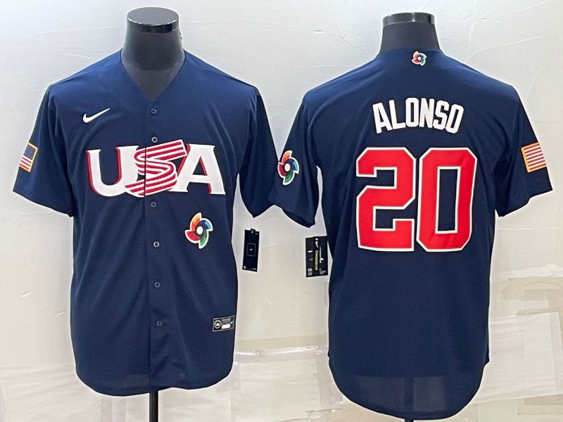 Men 2023 World Cub USA #20 Alonso Blue Nike MLB Jersey7